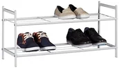 Szafki na buty - Relaxdays Regał na buty Relaxdays Sandra z 2 poziomami, mała półka na buty z metalu, wymiary: ok.33,5 x 69,5 x 26 cm, na 6 par butów, z uchwytami, czarny, biały, jasnobrązowy 10020563_49 - miniaturka - grafika 1