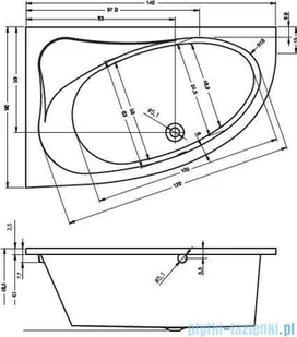 Riho  Lyra wanna asymetryczna 140x90cm lewa nóżki - Wanny - miniaturka - grafika 2