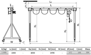 Vidaxl 339 bramowa skręcana miproCrane DELTA 300 wciągnik łańcuchowy elektryczny zintegrowany z wózkiem elektrycznym + kaseta sterująca udźwig 1000 kg wysięg 4000 mm wysokość podnoszenia 1958 mm 78633-uniw - Wciągarki - miniaturka - grafika 2