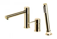 Baterie wannowe i prysznicowe - Corsan Bateria wannowa 3 otworowa CMB7542GL Lugo złota z wylewką i słuchawką prysznicową CMB7542GL - miniaturka - grafika 1