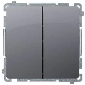 Wyłączniki światła i elektryczne - Kontakt Simon BASIC ŁĄCZNIK PODWÓJNY/ŚWIECZNIKOWY 10AX SREBRNY MAT - miniaturka - grafika 1