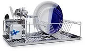 Pozostałe akcesoria kuchenne - Relaxdays Stelaż do ociekania  XL o wyglądzie stali nierdzewnej wys. x szer. x głęb. ok. 33 x 48 x 12 cm Feeding stojak na talerze i kubki kosz do zmywarki z koszem na sztućce i płytka fakturę rozlany  10018778 - miniaturka - grafika 1