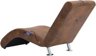 vidaXL Szezlong masujący z poduszką, brązowy, sztuczna skóra zamszowa - Szezlongi - miniaturka - grafika 6