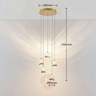 Lindby Designerska lampa wisząca złota ze szkłem 5-punktowa z diodą LED - Hayley - Lampy sufitowe - miniaturka - grafika 4