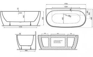 Polimat Wanna wolnostojąca przyścienna 170x80x60 cm ok. 210 l +stelaż oraz syfon, BIAŁA/CZARNA MAT 00443 - Wanny - miniaturka - grafika 4