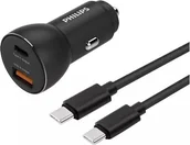 Ładowarki samochodowe - Philips Ładowarka Ładowarka samochodowa USB-A + USB-C z kablem USB-C DLP2521C/00 - miniaturka - grafika 1
