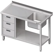 Stoły gastronomiczne - Stalgast Stół ze zlewem jednokomorowym P) z blokiem trzech szuflad i półką 1700x600x850 mm 982366170 - miniaturka - grafika 1