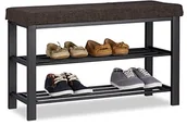 Ławki do przedpokoju - Relaxdays ławka na buty, obicie z materiału, przytulna tapicerka siedziska, 2 poziomy na buty, metal, wys. x szer. x gł.: 50 x 81 x 32 cm, różne Kolory (10023307_93) - miniaturka - grafika 1