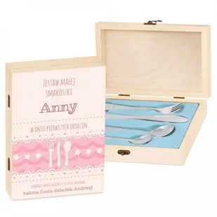Murrano Zestaw Sztućców Dla Dzieci W Drewnianym Etui Nadruk na Urodziny SZT-ANIMALS_DRW-UV-042 - Sztućce dla dzieci - miniaturka - grafika 2
