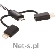 Sandberg Kabel USB USB A > Lightning + MicroUSB + USB-C Czarny 1m 441-01 441-01 - Kable USB - miniaturka - grafika 2