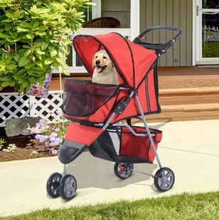 PawHut WÓZEK SPACEROWY DLA PSA KOTA TRANSPORTER czerwony - Sprzęt podróżny i transportery dla psów - miniaturka - grafika 2