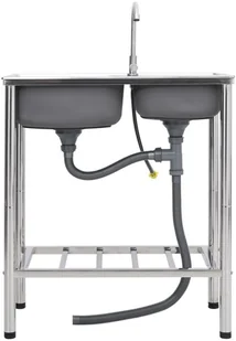vidaXL Lumarko Zlewozmywak kempingowy, dwukomorowy, z kranem, stal nierdzewna 151211 - Zlewozmywaki - miniaturka - grafika 11