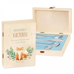 Murrano Zestaw Sztućców Dla Dzieci W Drewnianym Etui Nadruk Lisek SZT-ANIMALS_DRS-UV-034 - Sztućce dla dzieci - miniaturka - grafika 2