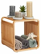 Szafki łazienkowe - Relaxdays Relaxdays Regał bambusowy, zaokrąglony regał stojący, wąski regał łazienkowy z 2 półkami, kwadratowy, wys. x szer. x gł.: 33 x 33 cm, naturalny 10024216_347 - miniaturka - grafika 1