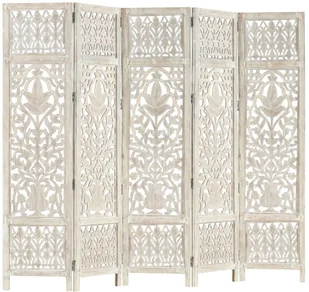 vidaXL vidaXL Parawan 5-panelowy, rzeźbiony, biały, 200x165 cm, drewno mango - Parawany - miniaturka - grafika 15