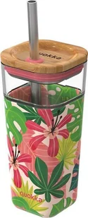QUOKKA Quokka Liquid Cube Kubek szklany 540 ml ze słomką ze stali nierdzewnej (Pink Jungle) - Shakery i bidony sportowe - miniaturka - grafika 6