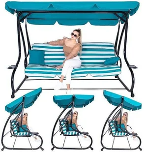 Springos Huśtawka ogrodowa leżanka ogrodowa z daszkiem niebieska 4-osobowa 50x186 cm GS0021 - Huśtawki - miniaturka - grafika 2
