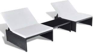 vidaXL Leżaki ze stolikiem, 2 szt., polirattan, czarne - Leżaki ogrodowe - miniaturka - grafika 2