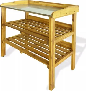 vidaXL Stolik do roślin z 2 półkami, lite drewno akacjowe i cynk vidaXL - Pozostałe akcesoria do uprawy roślin - miniaturka - grafika 2