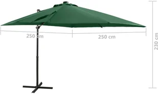 vidaXL Parasol wiszący z lampkami LED i słupkiem, zielony, 250 cm 312321 - Parasole ogrodowe - miniaturka - grafika 11