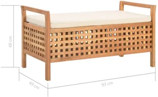 vidaXL Ławka ze schowkiem, 93x49x49 cm, lite drewno orzechowe vidaXL - Ławki do przedpokoju - miniaturka - grafika 9