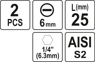 YATO BITY 1/4""""X25 MM 6MM 2 SZT YT-77893  YT-77893 - Bity - miniaturka - grafika 3