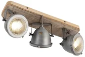 Lampy sufitowe - QAZQA Industrialny spot regulowany stal drewno 3-źródła światła - Emado - miniaturka - grafika 1