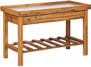 vidaXL Stół ogrodniczy z cynkowym blatem, lite drewno akacjowe - Stoły ogrodowe - miniaturka - grafika 2