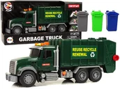 Samochody i pojazdy dla dzieci - Import LEANToys Samochód Śmieciarka Kosze Ciemnozielona Dźwięki Światła LT-9525-0 - miniaturka - grafika 1