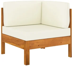 vidaXL Moduł sofy narożnej, kremowe poduszki, lite drewno akacjowe - Komplety wypoczynkowe - miniaturka - grafika 2