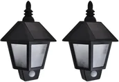 Lampy ogrodowe - vidaXL Ścienne lampy solarne, 2 szt., z detektorem ruchu, czarne - miniaturka - grafika 1