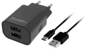 Ładowarki do telefonów - goGEN Ładowarka sieciowa ACH 205 C 2x USB 2A + USB-C kabel 1m ACH205CB) Czarna - miniaturka - grafika 1