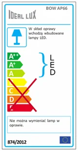 IDEAL LUX Lampa Ścienna Bow Ap66 Brunito 121161 Szer. 46,0 Wys. 18,0 - Lampy ścienne - miniaturka - grafika 3