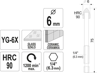 Sthor WIERTŁO DO SZKŁA I CERAMIKI 6MM HEX Sthor 21703 - Narzędzia glazurnicze - miniaturka - grafika 4