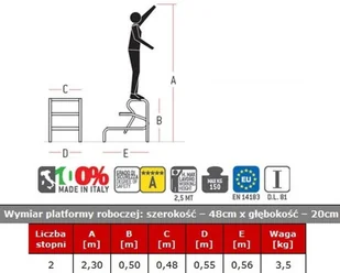 Faraone 996 99675077 Drabina magazynowa 2 stopniowa wysokość robocza 2,30m) 75077-uniw - Drabiny - miniaturka - grafika 2