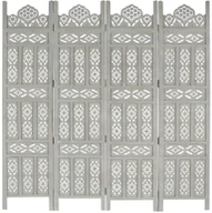 Parawany - vidaXL vidaXL Parawan 4-panelowy, rzeźbiony, szary, 160x165 cm, drewno mango - miniaturka - grafika 1