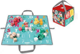 Janod Klocki drewniane z matą do zabawy Kubix 40 sztuk litery i cyfry 3700217380779 - Klocki - miniaturka - grafika 2