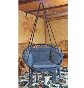 SASKA GARDEN Hamak ażurowy fotel wiszący 80x60cm luxe z poduszką szary 1026954 - Fotele ogrodowe wiszące - miniaturka - grafika 10