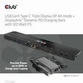 Huby USB - Club 3D Stacja dokująca Club3D CSV-1566 (USB Gen1 Type-C Triple Display DP Alt mode + Displaylink Dynamic PD Charging Dock with 120 Watt PS) 2_406269 - miniaturka - grafika 1