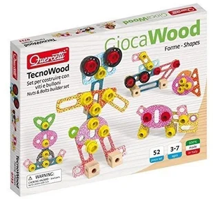 Quercetti Zestaw konstrukcyjny Tecno Wood Premium Kształty 52 elementów - Zabawki konstrukcyjne - miniaturka - grafika 4