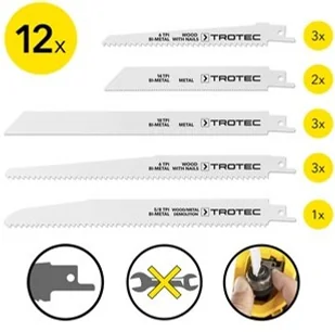 TROTEC Zestaw brzeszczotów do piły szablastej drewno/metal, 12-częściowy - Brzeszczoty TROTEC Zestaw brzeszczotów do piły szablastej drewno/metal, 12-częściowy - Brzeszczoty - miniaturka - grafika 2