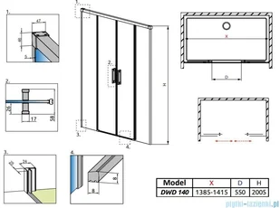Radaway Idea Black Dwd drzwi wnękowe 140cm szkło przejrzyste 387124-54-01 | - Ścianki i drzwi prysznicowe - miniaturka - grafika 2
