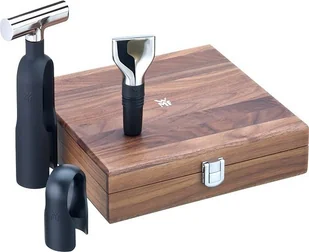 WMF Baric Sommelier zestaw do wina, 3-częściowy w orzech włoski drewnianym pudełku, korkociąg, nóż do folii, korek do butelek, czarny 662856040 - Pojemniki na przyprawy - miniaturka - grafika 2