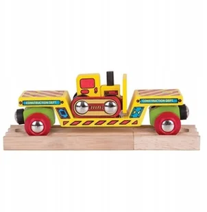 Bigjigs Toys Kolejka drewniana wagon z buldożerem - Pociągi dla dzieci - miniaturka - grafika 2