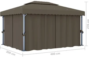 vidaXL Altana z zasłonami i lampkami, 4x3 m, kolor taupe! 3070357 - Altany ogrodowe vidaXL Altana z zasłonami i lampkami, 4x3 m, kolor taupe! 3070357 - Altany ogrodowe - miniaturka - grafika 10
