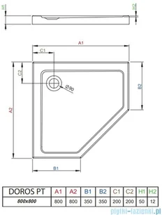 Radaway Doros Plus PT pięciokątny 80x80 SDRPTP8080-01 - Brodziki prysznicowe - miniaturka - grafika 2