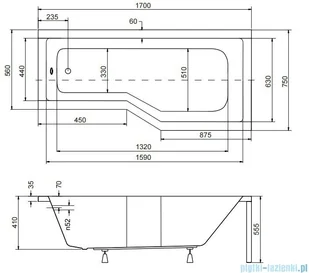 Besco Besco Integra 170x75cm Wanna asymetryczna prawa (#WAI-170-PP) - Wanny - miniaturka - grafika 2