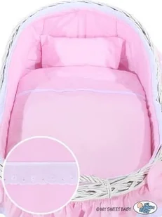 My Sweet Baby Kosz Mojżesza z budką wiklinową Carina biały + różowa pościel - Łóżeczka i kojce - miniaturka - grafika 3