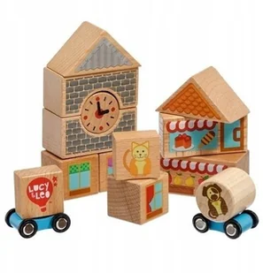 Lucy Leo Kolorowe klocki drewniane Miasto 15 elementów LL166 - Klocki - miniaturka - grafika 2