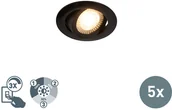 Oprawy, klosze i abażury - QAZQA Zestaw 5 nowoczesnych reflektorów wpuszczanych w kolorze czarnym  w tym diody LED z 3-stopniowym ściemnianiem - Mio - miniaturka - grafika 1